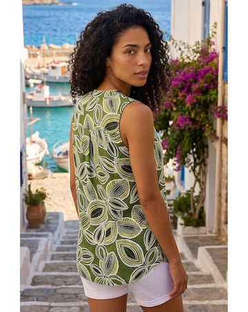 Roman Textured Leaf Print Vest Top
