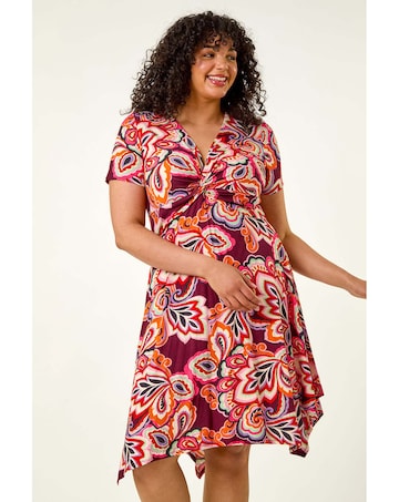 Roman Curve Floral Twist Front Dress