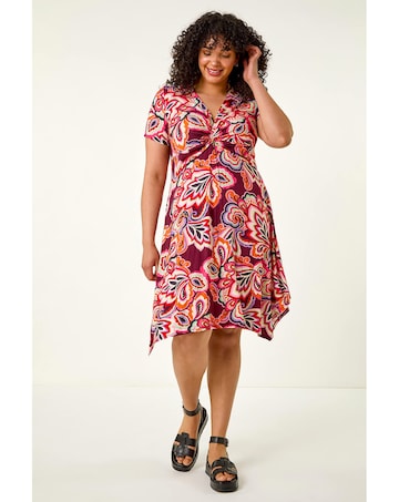 Roman Curve Floral Twist Front Dress