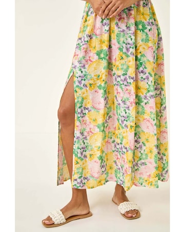 Roman Floral Bardot Shirred Midi Dress