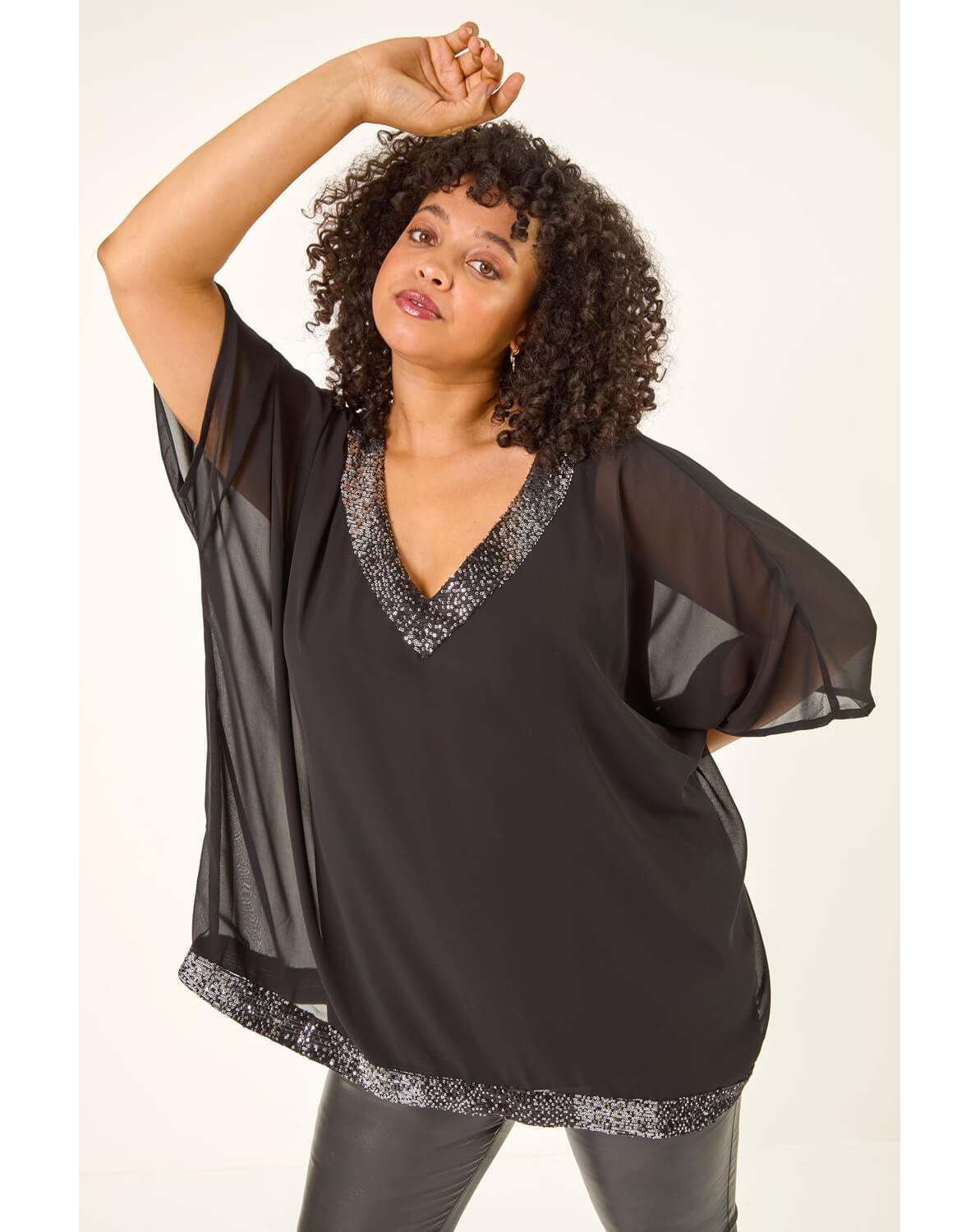 New In - Roman Curve Sequin Trim V-Neck Kaftan