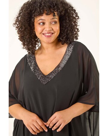 Roman Curve Sequin Trim V-Neck Kaftan