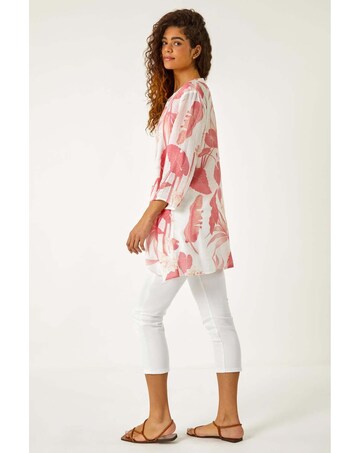 Roman Palm Print V-Neck Wrap Tunic Top