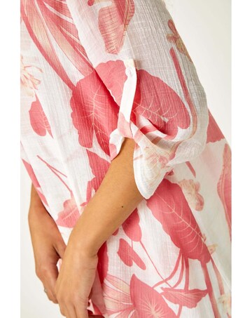 Roman Palm Print V-Neck Wrap Tunic Top