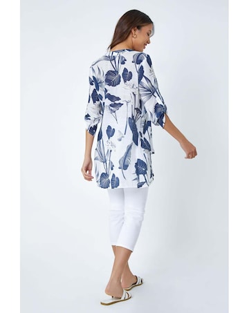 Roman Palm Print V-Neck Wrap Tunic Top