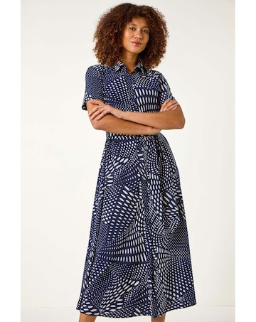 Roman Spot Print Shirt Midi Dress