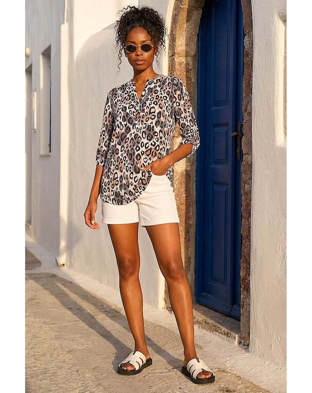 Roman Animal Print Stretch Blouse