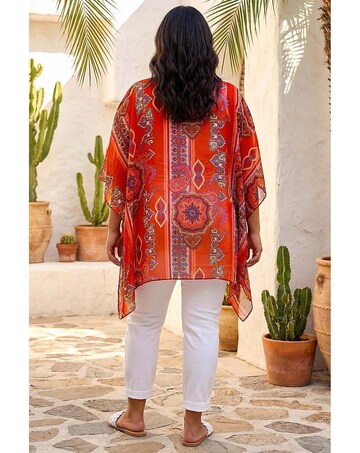 Roman Curve Ikat Paisley Overlay Top