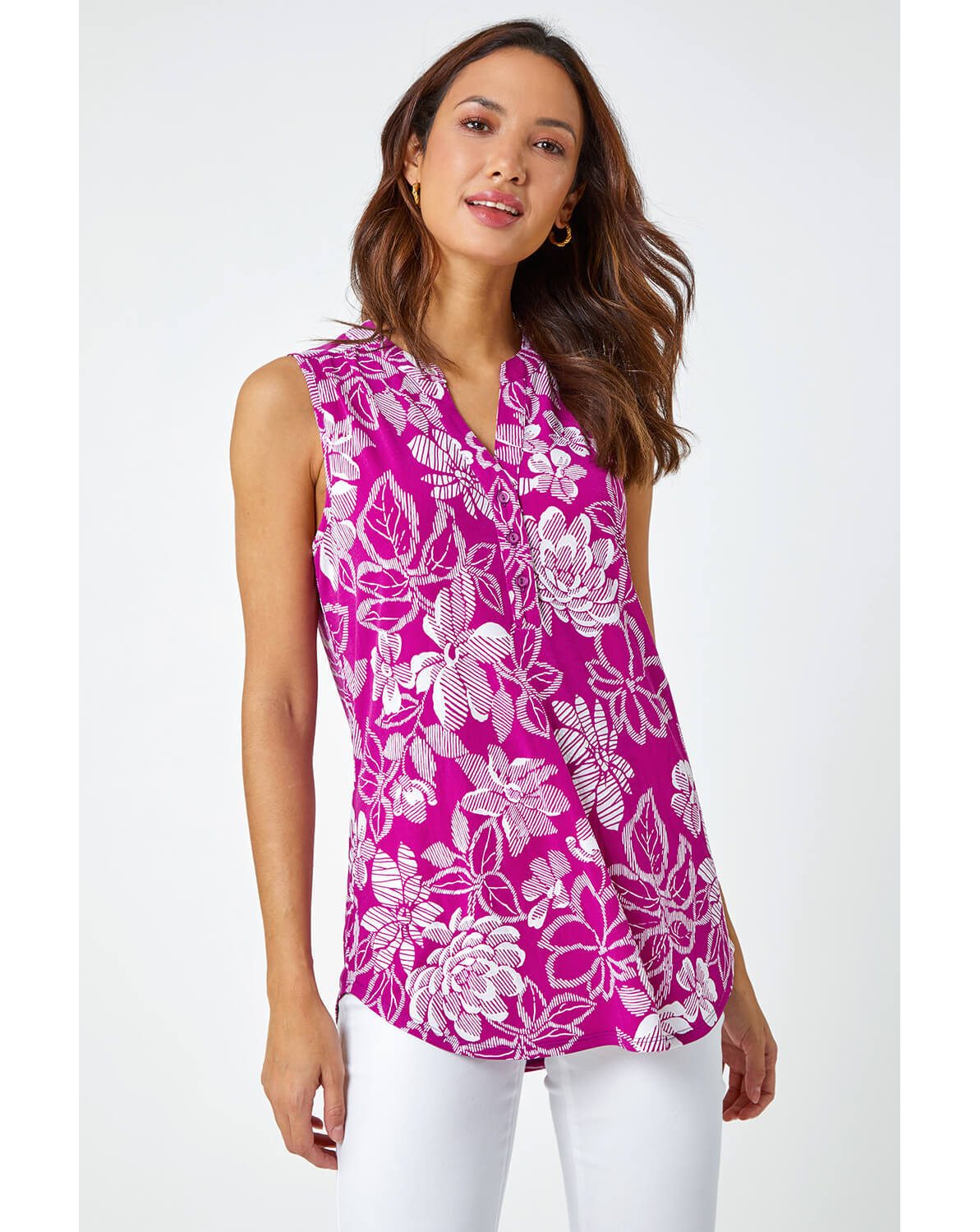 New In - Roman Textured Floral Sleeveless Top