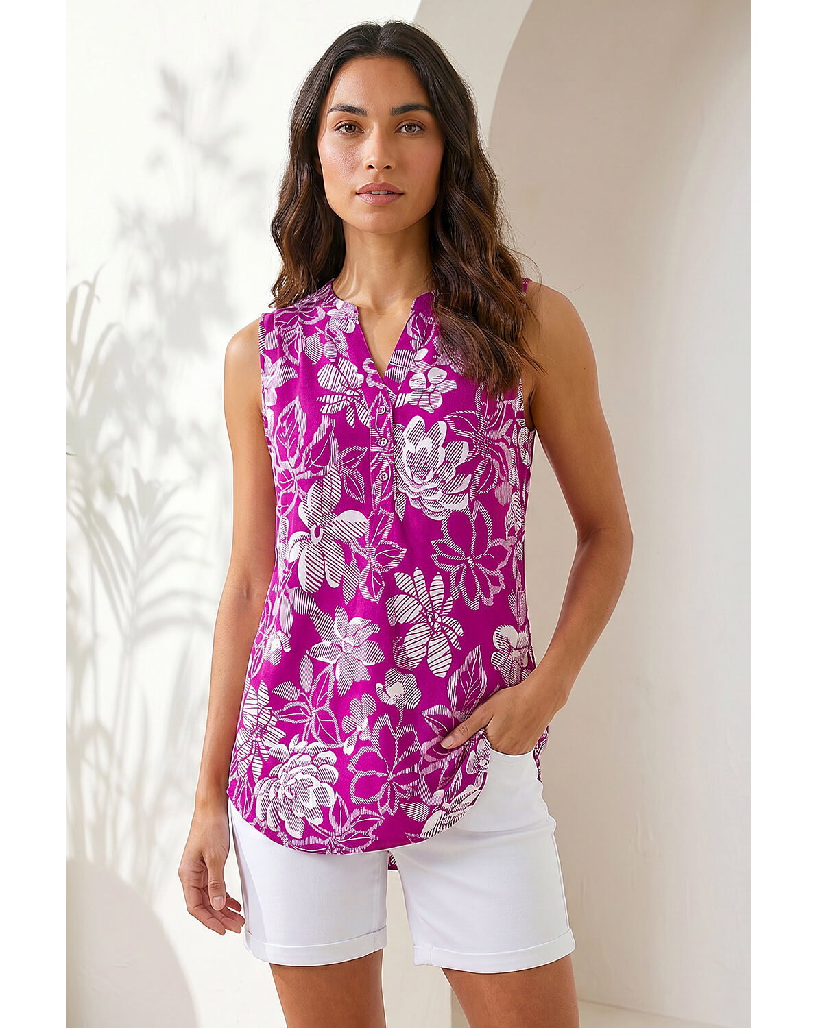 Roman Textured Floral Sleeveless Top