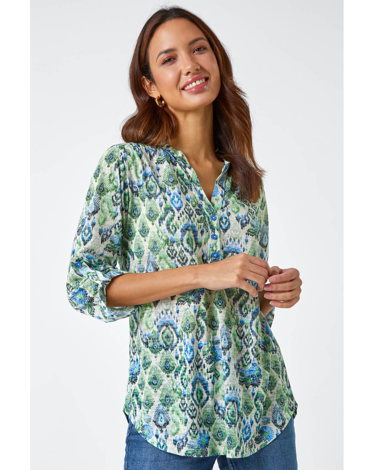 New In - Roman Aztec Burnout Relaxed Tunic Top