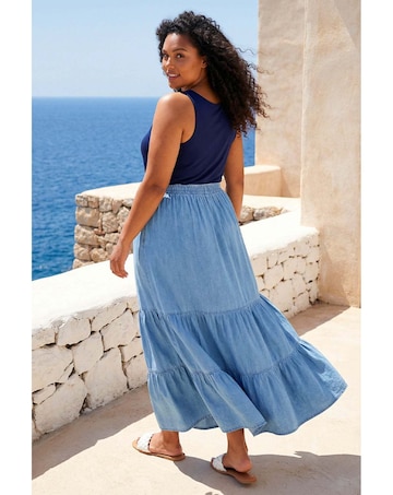 Roman Curve Tiered Woven Maxi Skirt