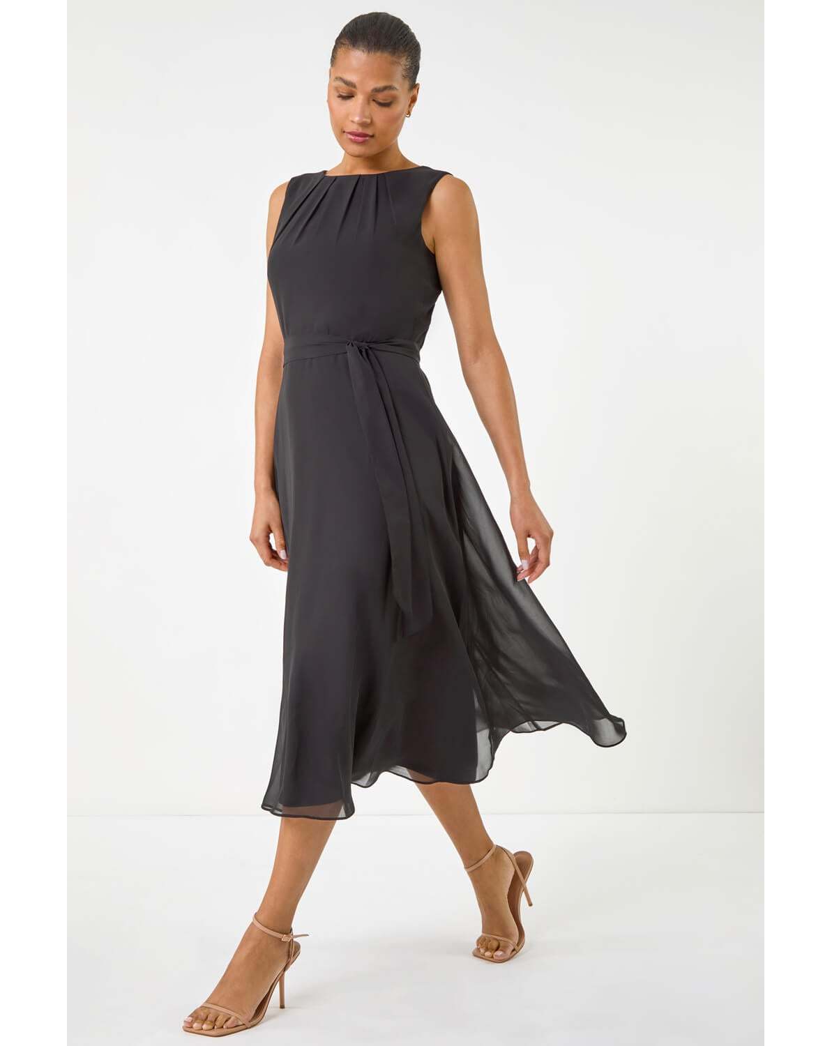 New In - Roman Chiffon Pleat Neck Midi Dress