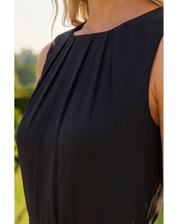 Roman Chiffon Pleat Neck Midi Dress