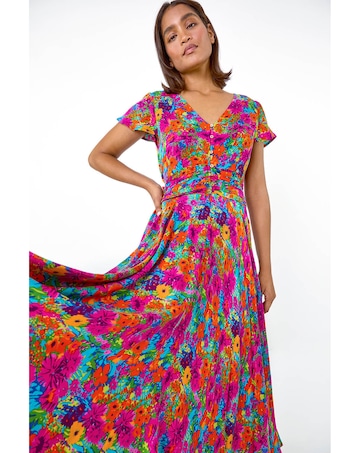 Roman Floral Ruched Waist Maxi Dress