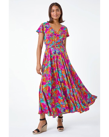 Roman Floral Ruched Waist Maxi Dress
