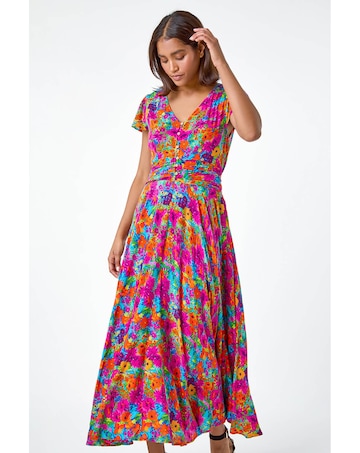 Roman Floral Ruched Waist Maxi Dress