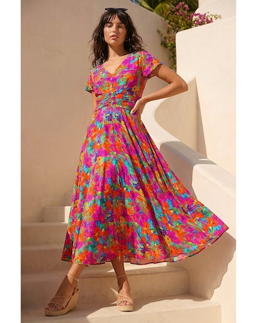 Roman Floral Ruched Waist Maxi Dress