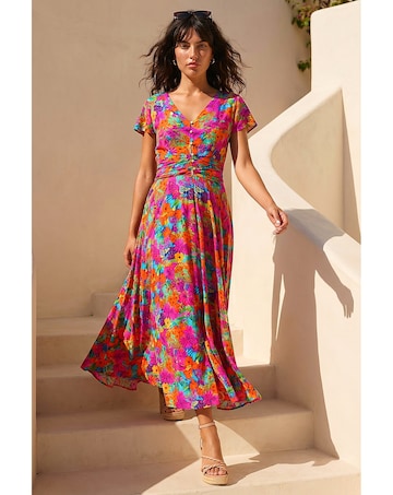 Roman Floral Ruched Waist Maxi Dress