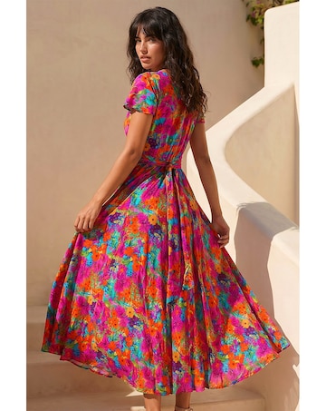 Roman Floral Ruched Waist Maxi Dress