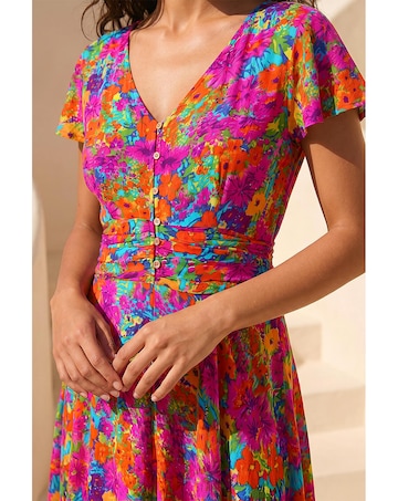 Roman Floral Ruched Waist Maxi Dress