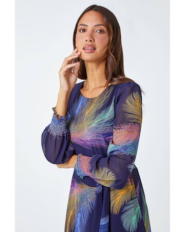 Roman Feather Print Belted Midi Dress