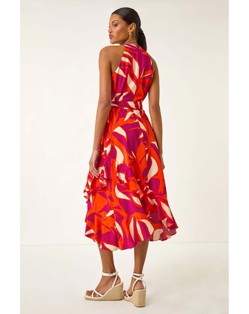Roman Floral Print Frill Wrap Midi Dress