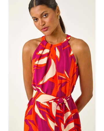 Roman Floral Print Frill Wrap Midi Dress