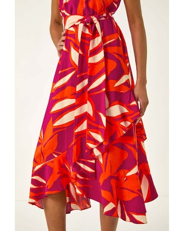 Roman Floral Print Frill Wrap Midi Dress