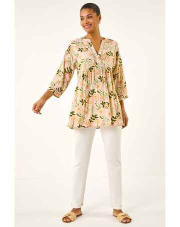 Roman Floral Broderie Trim Tunic Top
