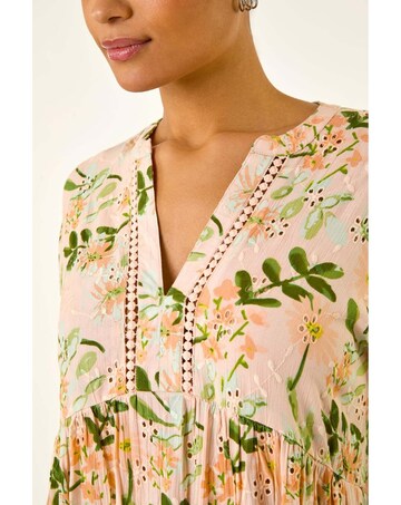 Roman Floral Broderie Trim Tunic Top