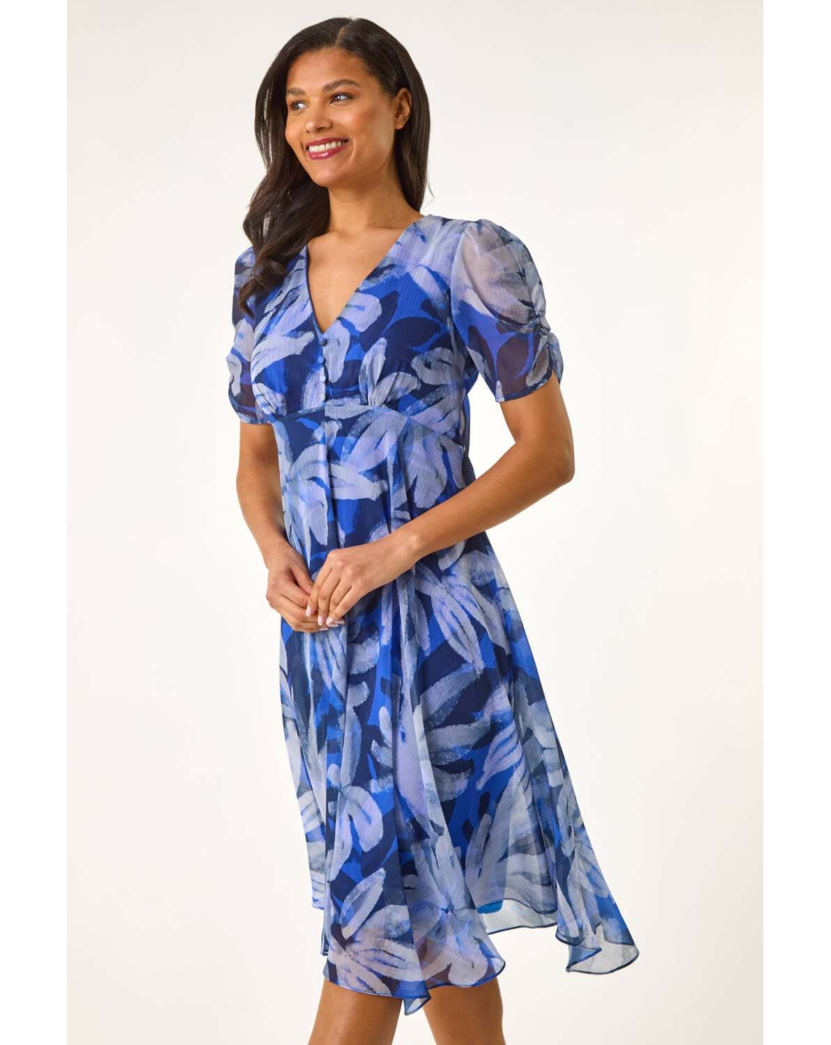 New In - Roman Abstract Floral Hanky Hem Dress
