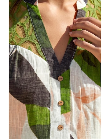 Roman Leaf Print Tiered Smock Midi Dress