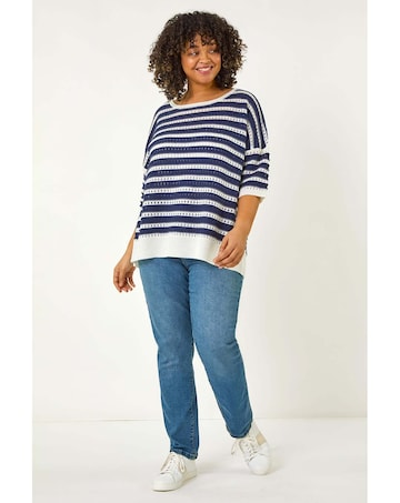 Roman Curve Crochet Stripe Knit Top