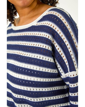 Roman Curve Crochet Stripe Knit Top
