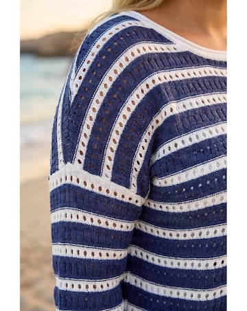 Roman Curve Crochet Stripe Knit Top