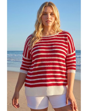 Roman Curve Crochet Stripe Knit Top