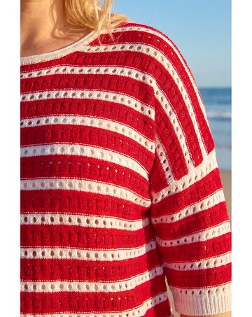 Roman Curve Crochet Stripe Knit Top