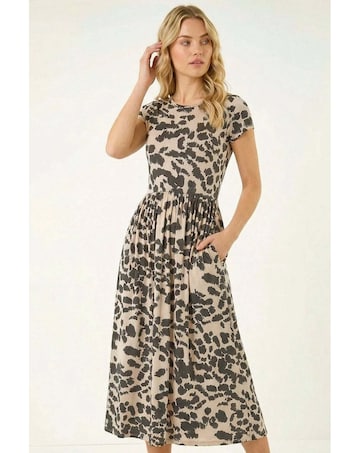 Roman Abstract Print Stretch Midi Dress