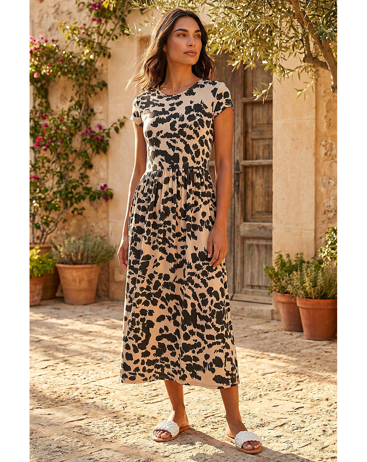 Roman Abstract Print Stretch Midi Dress