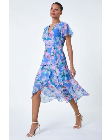 Roman Floral Frill Detail Wrap Dress