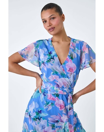 Roman Floral Frill Detail Wrap Dress