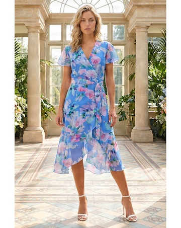 Roman Floral Frill Detail Wrap Dress