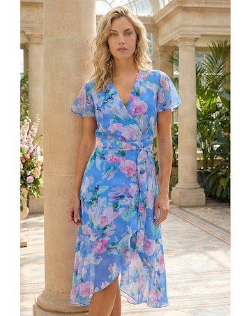 Roman Floral Frill Detail Wrap Dress