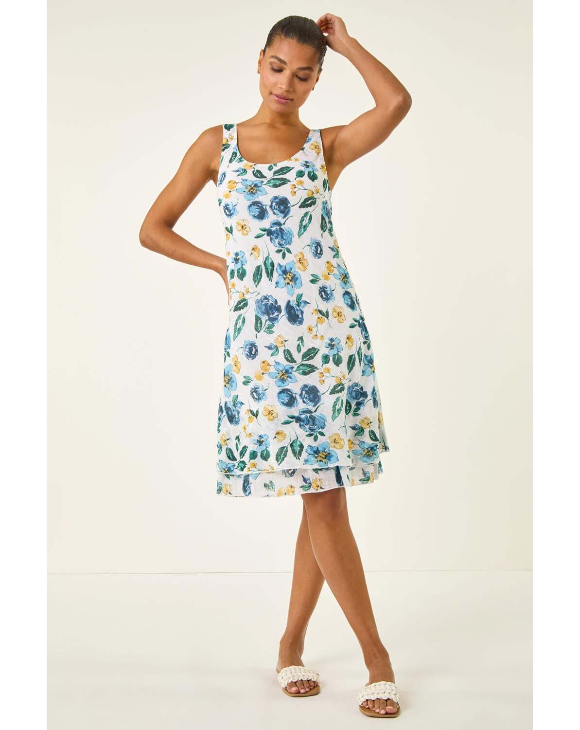 New In - Roman Floral Print Double Layer Dress