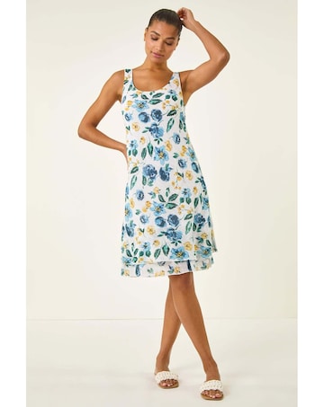 Roman Floral Print Double Layer Dress