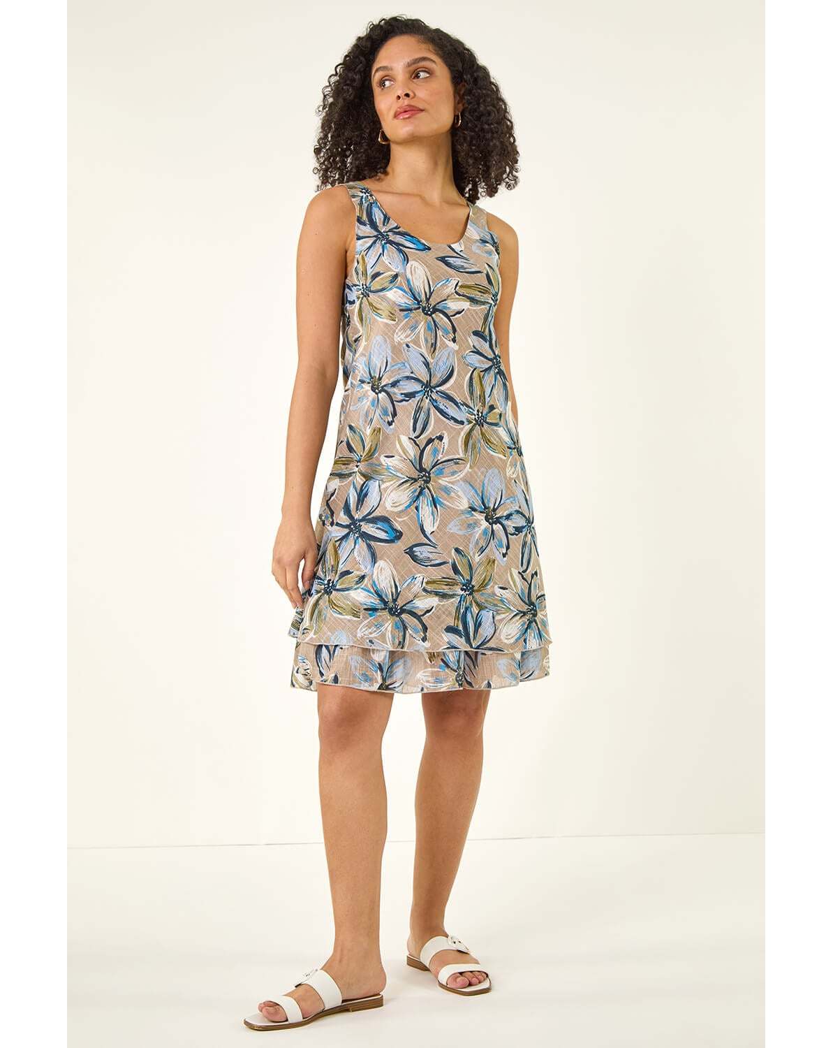 New In - Roman Floral Print Double Layer Dress
