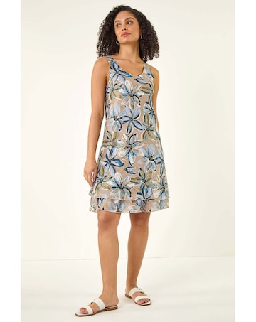 Roman Floral Print Double Layer Dress