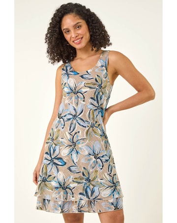 Roman Floral Print Double Layer Dress