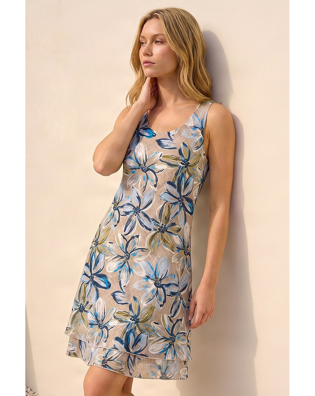 Roman Floral Print Double Layer Dress